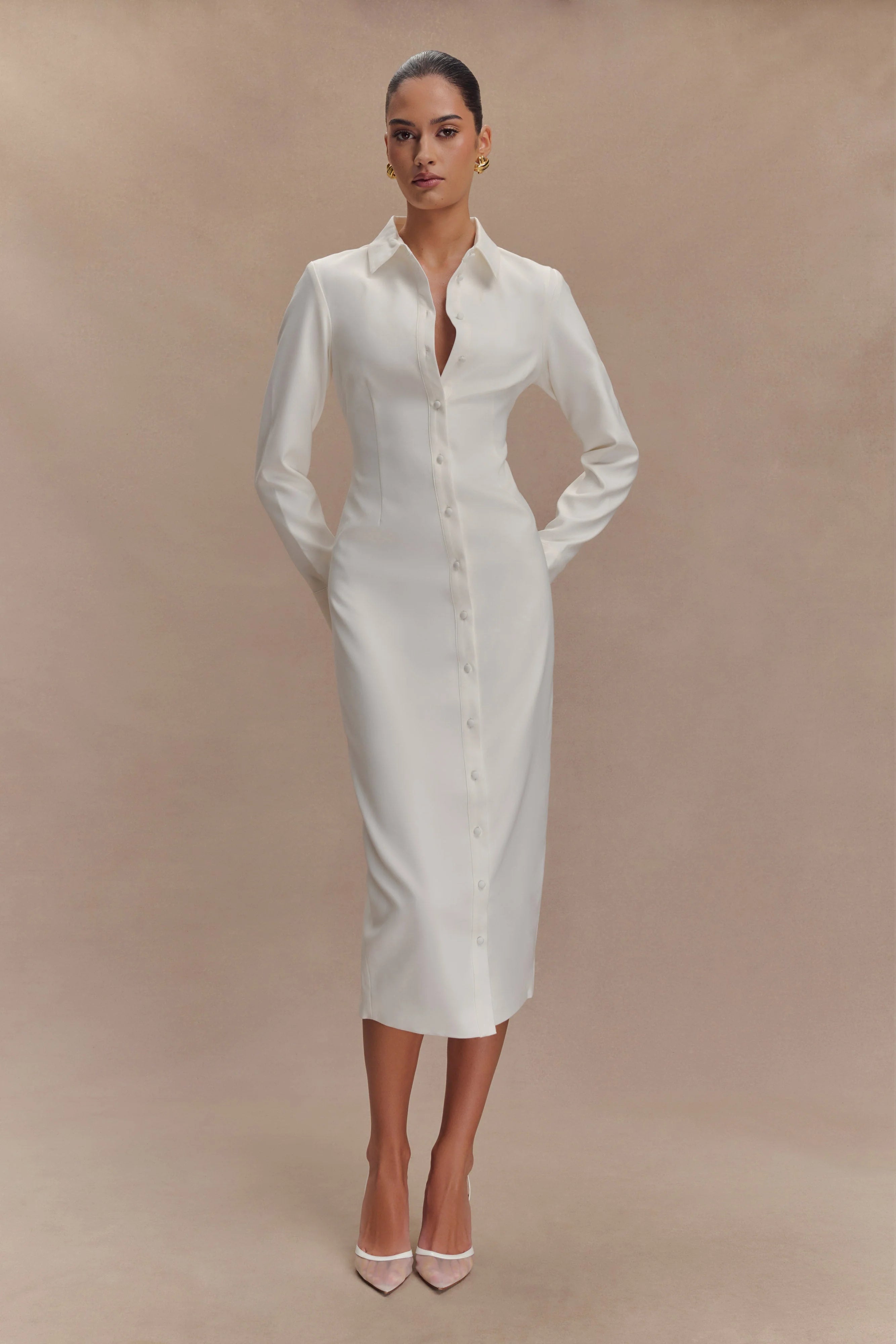 Dorian Fitted Shirt Midi Dress White