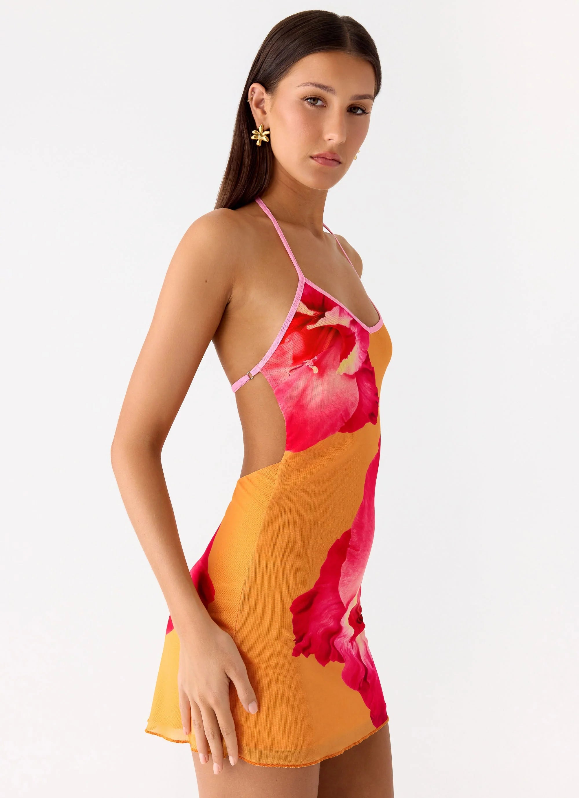 Yura Mini Dress Orange Floral Spritz