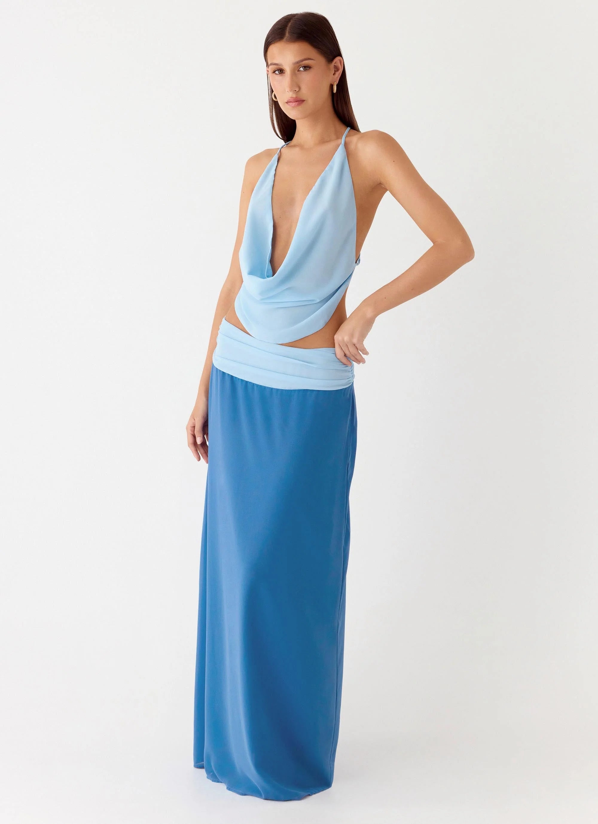 Sweet Charm Cowl Neck Top Baby Blue