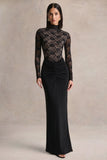 Justina Black High Neck Maxi Dress With Gathered Detailing