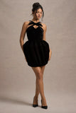 Bonet Black Strappy Structured Velvet Mini Dress With Bow Detail