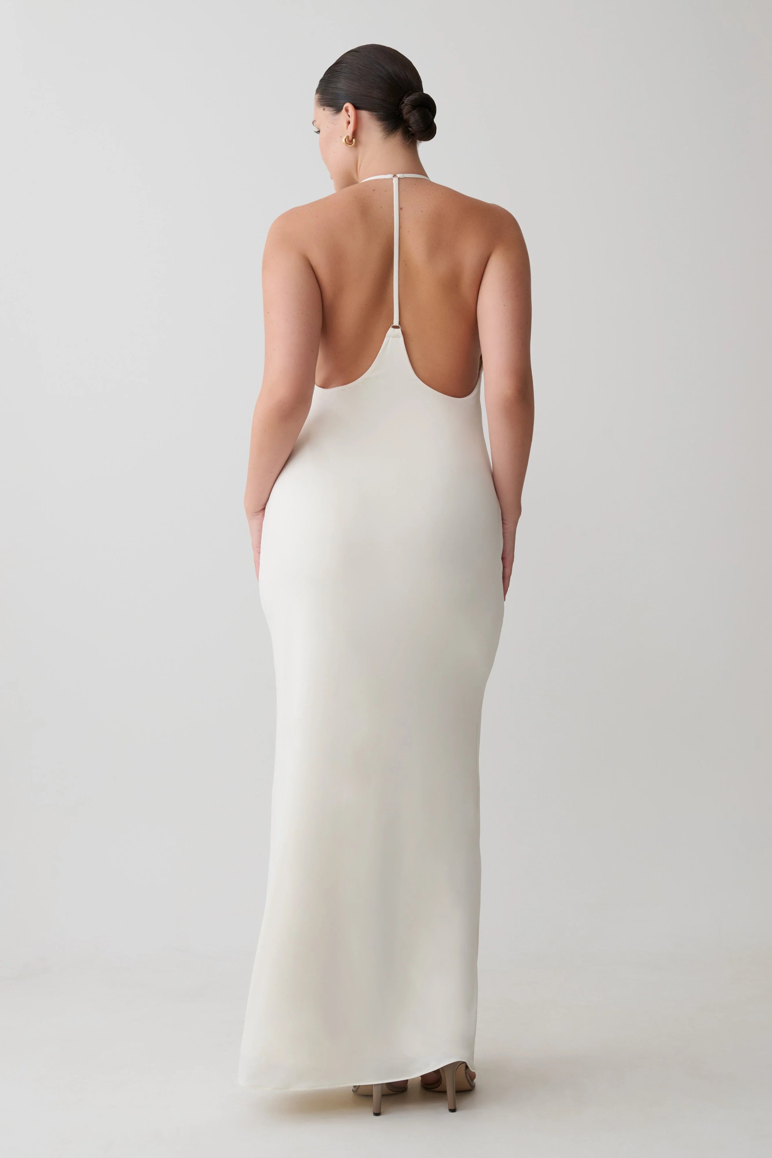 Hana Slinky Plunge Maxi Dress Ivory