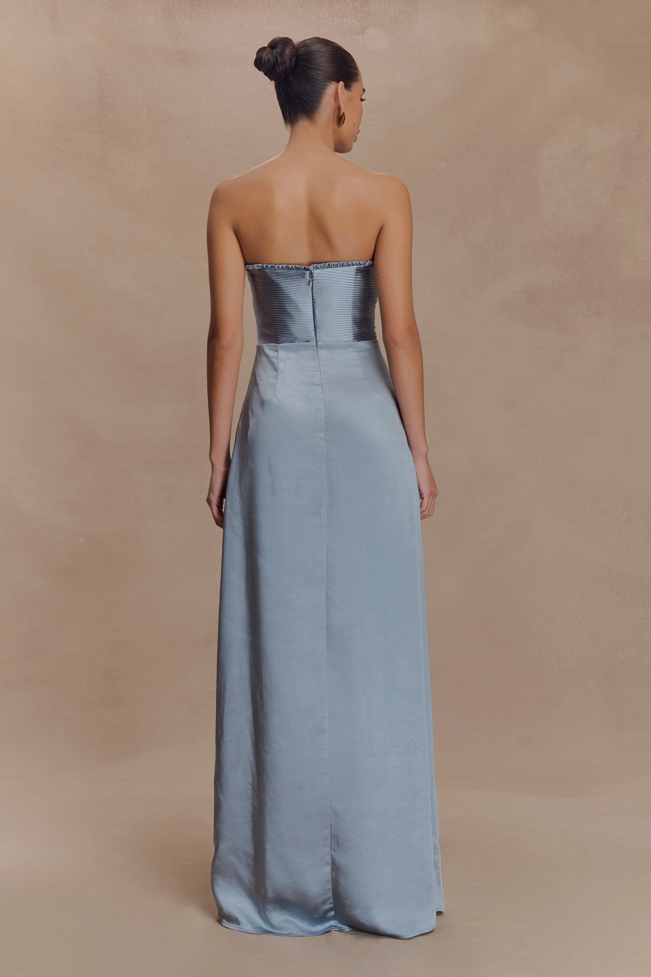 Larissa Satin Maxi Dress With Ruched Petals Frosted Blue