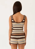 Helia Knit Mini Shorts Chocolate Olive Stripe
