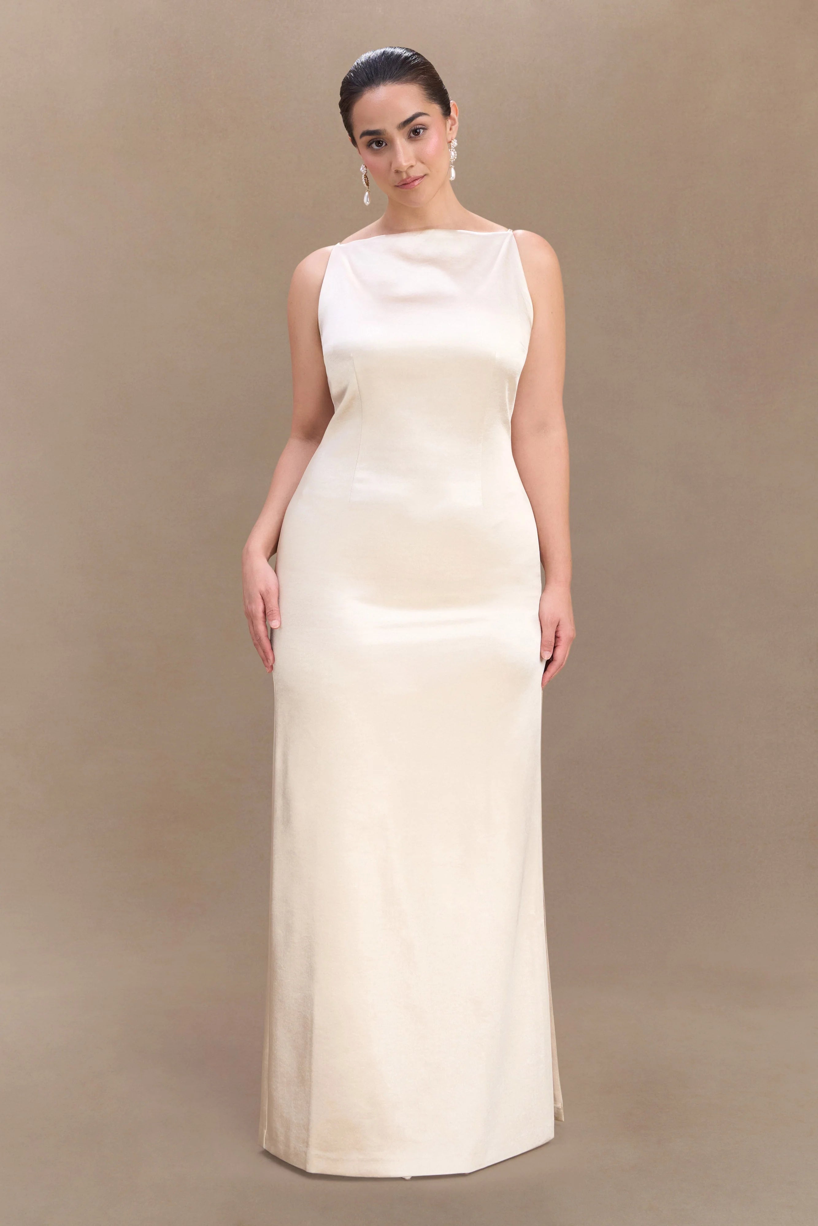 Violet Sleeveless Satin Maxi Dress Blush Gold