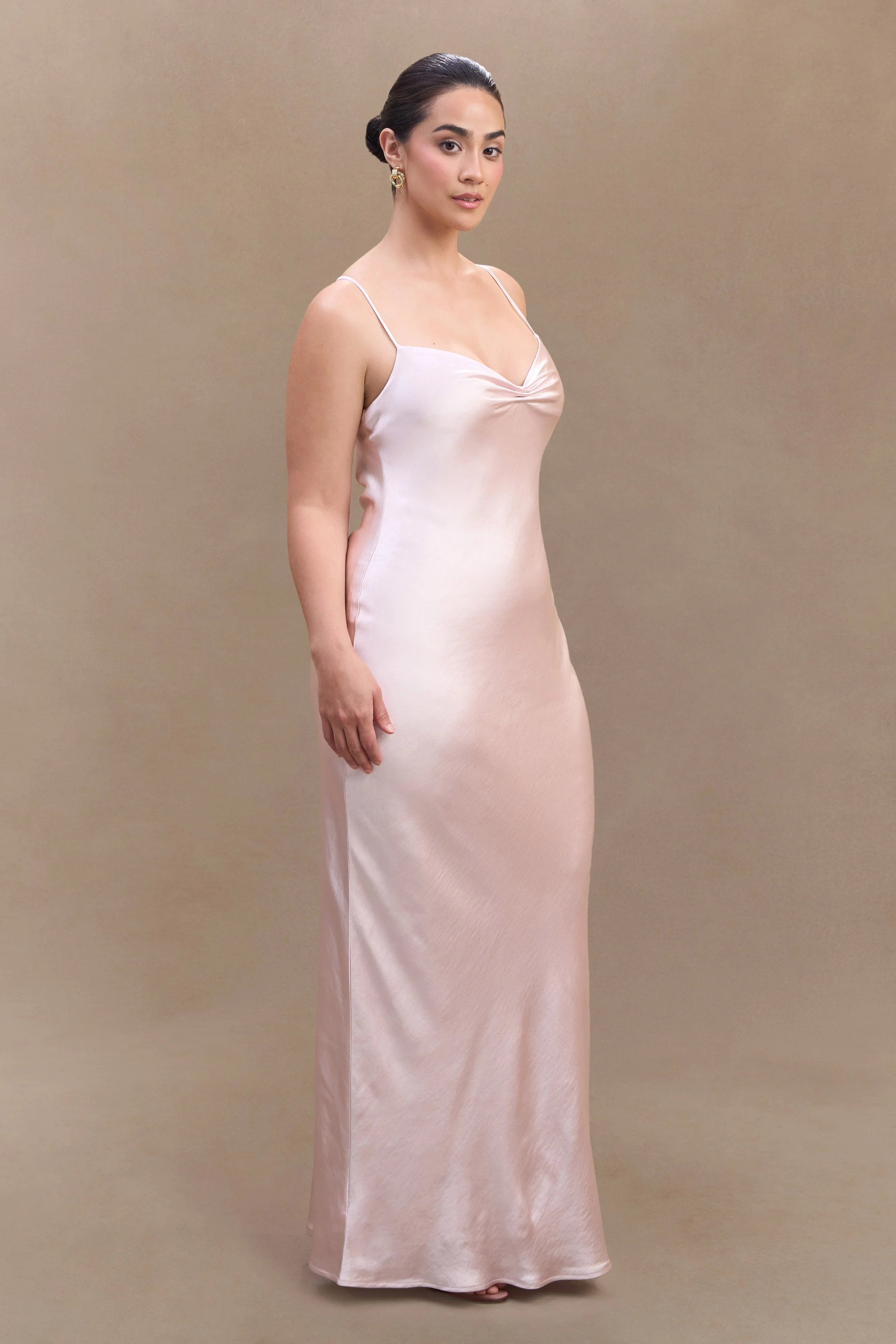 Lilly Sweetheart Satin Maxi Dress Soft Pink