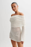 Marisol Off Shoulder Boucle Mini Dress Ivory