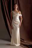Dalia Off Shoulder Satin Maxi Dress Blush Gold