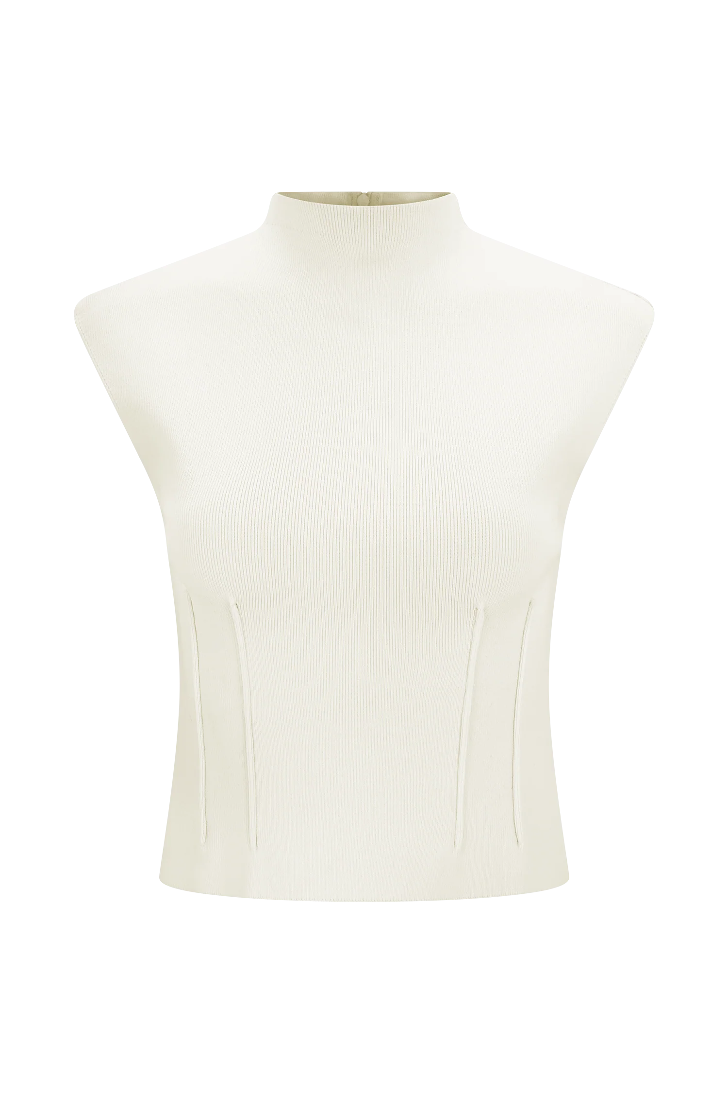 Romaine High Neck Bandage Knit Top Ivory