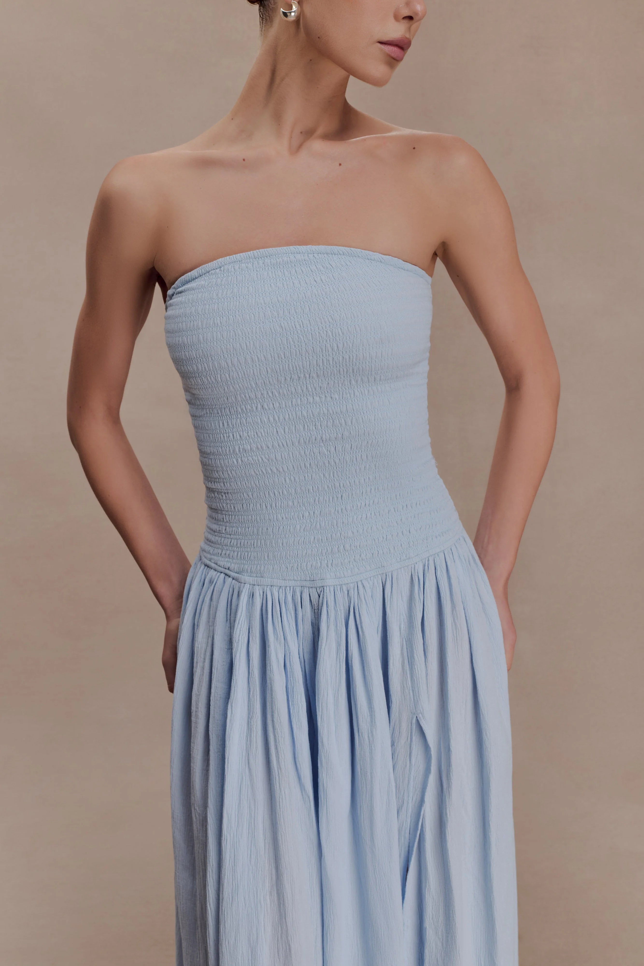 Maureen Cotton Shirring Maxi Dress Powder Blue