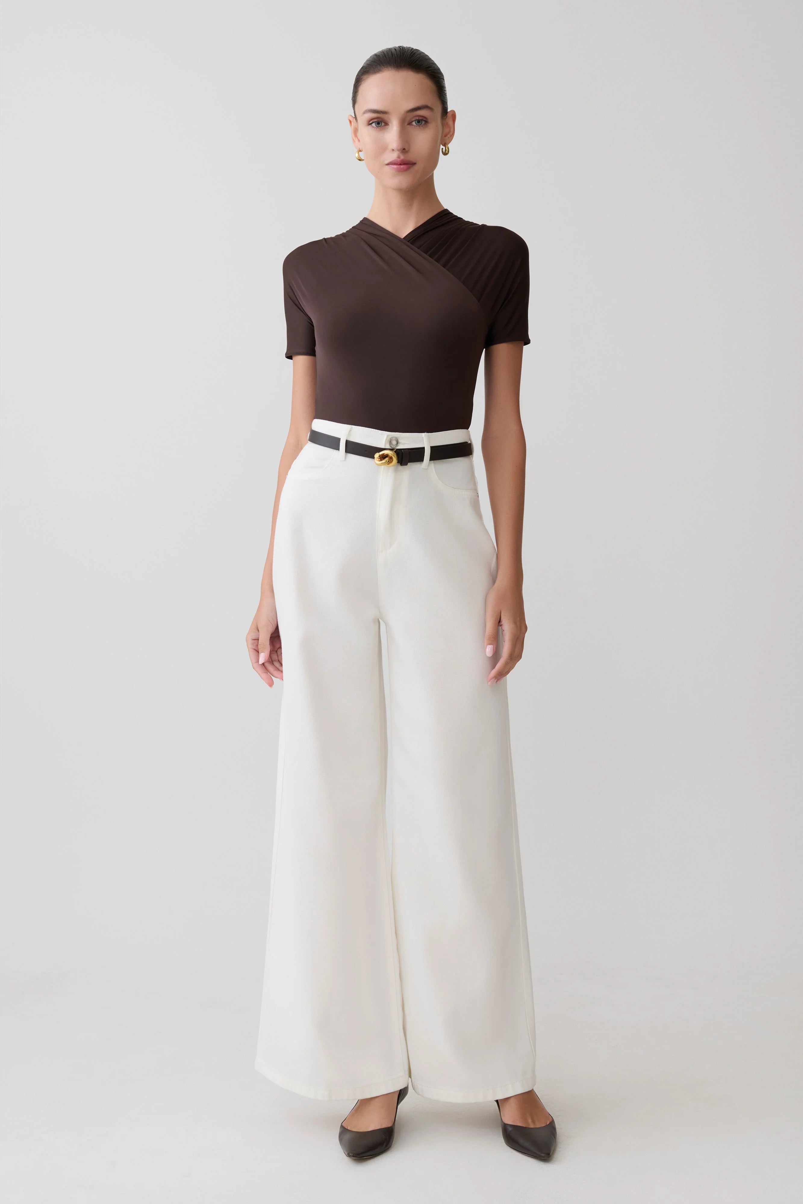 Junie Shortsleeve Cross Over Bodysuit Chocolate