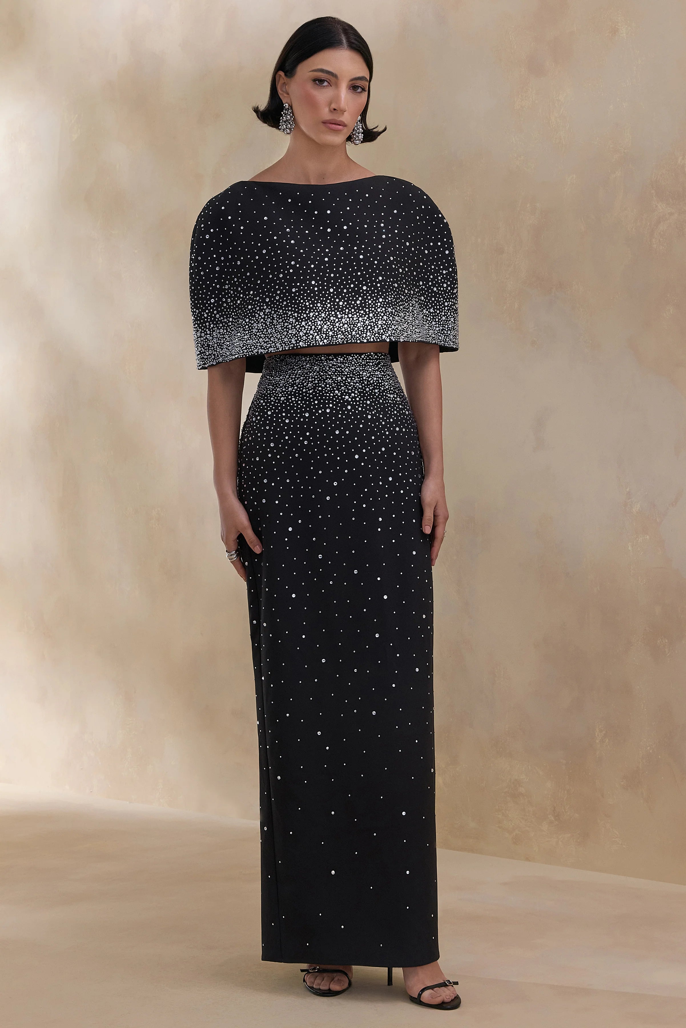 Fabiana Black Hand Embellished Maxi Skirt