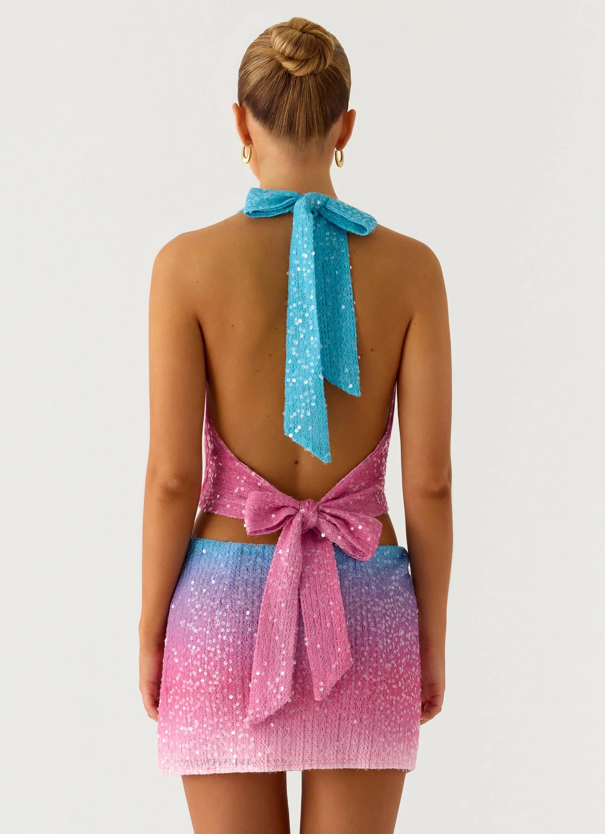 One More Time Sequin Knit Mini Skirt Disco Ombre