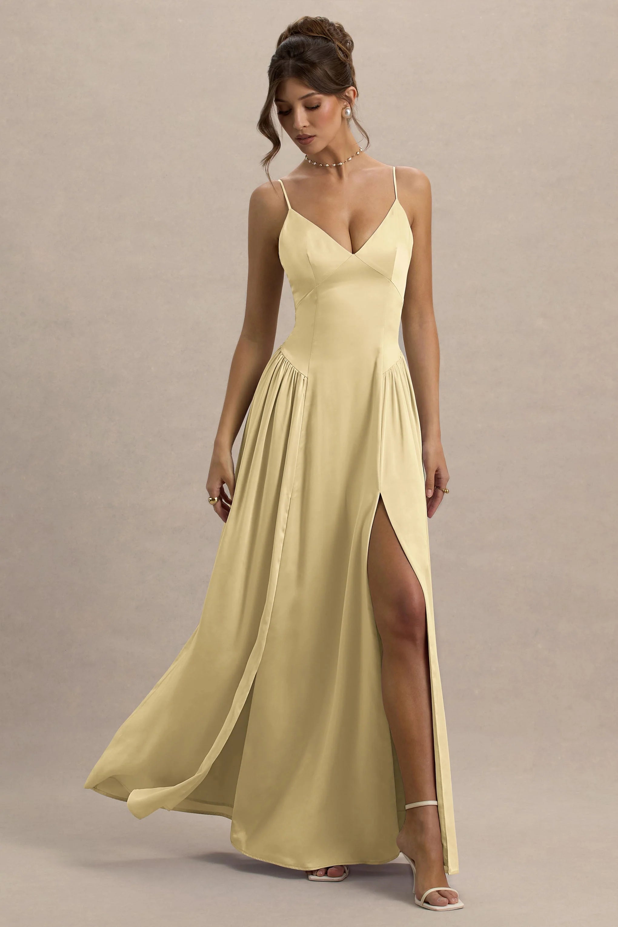 Jonas Lemon Plunge Neck Maxi Dress With Cami Straps