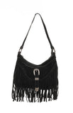 Bailey Black Suedette Silver Buckle Fringe Shoulder Bag