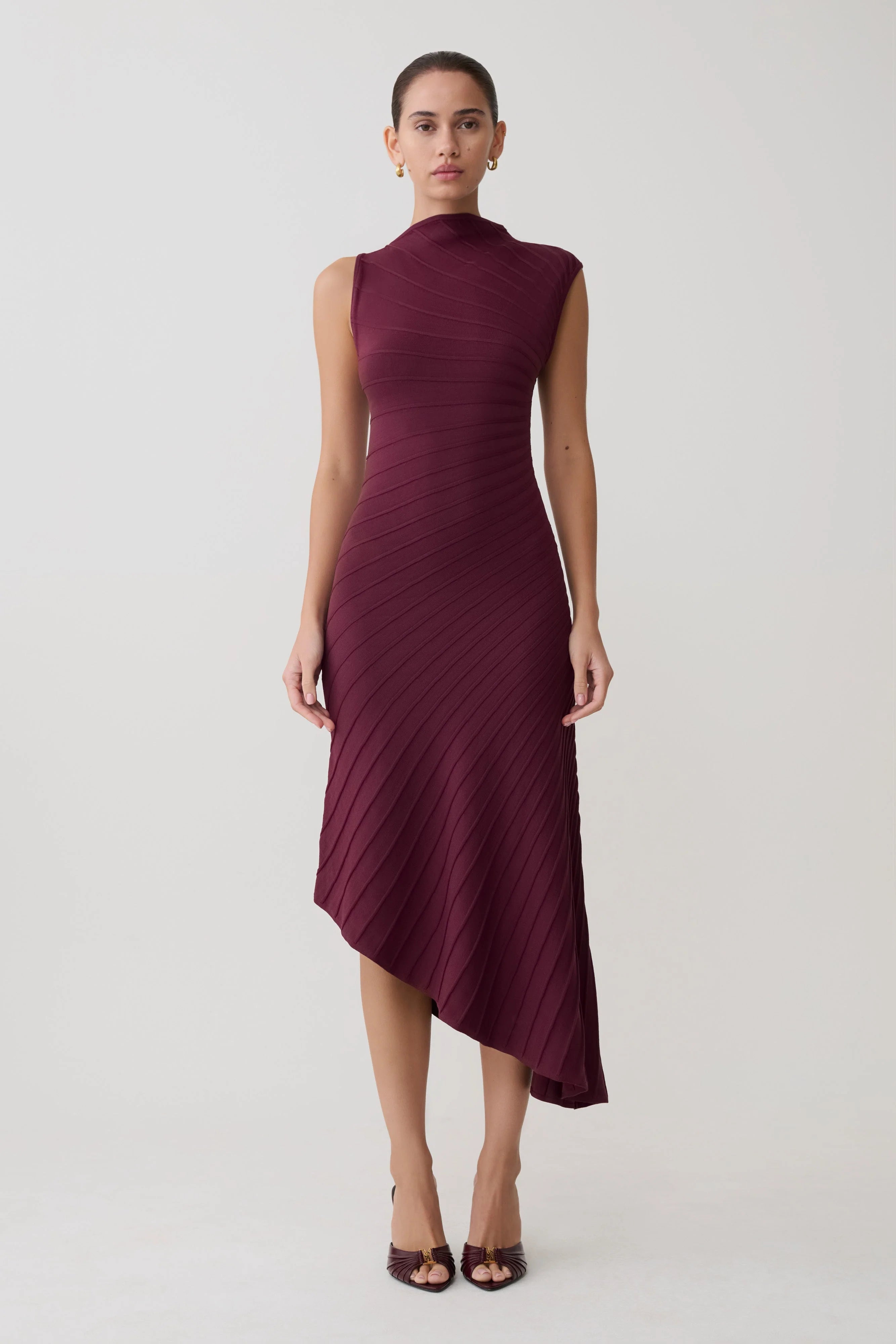 Milasandra Pleated Knit Dress Plum