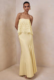 Clemency Lemon Lace And Matte Satin Bandeau Maxi Dress