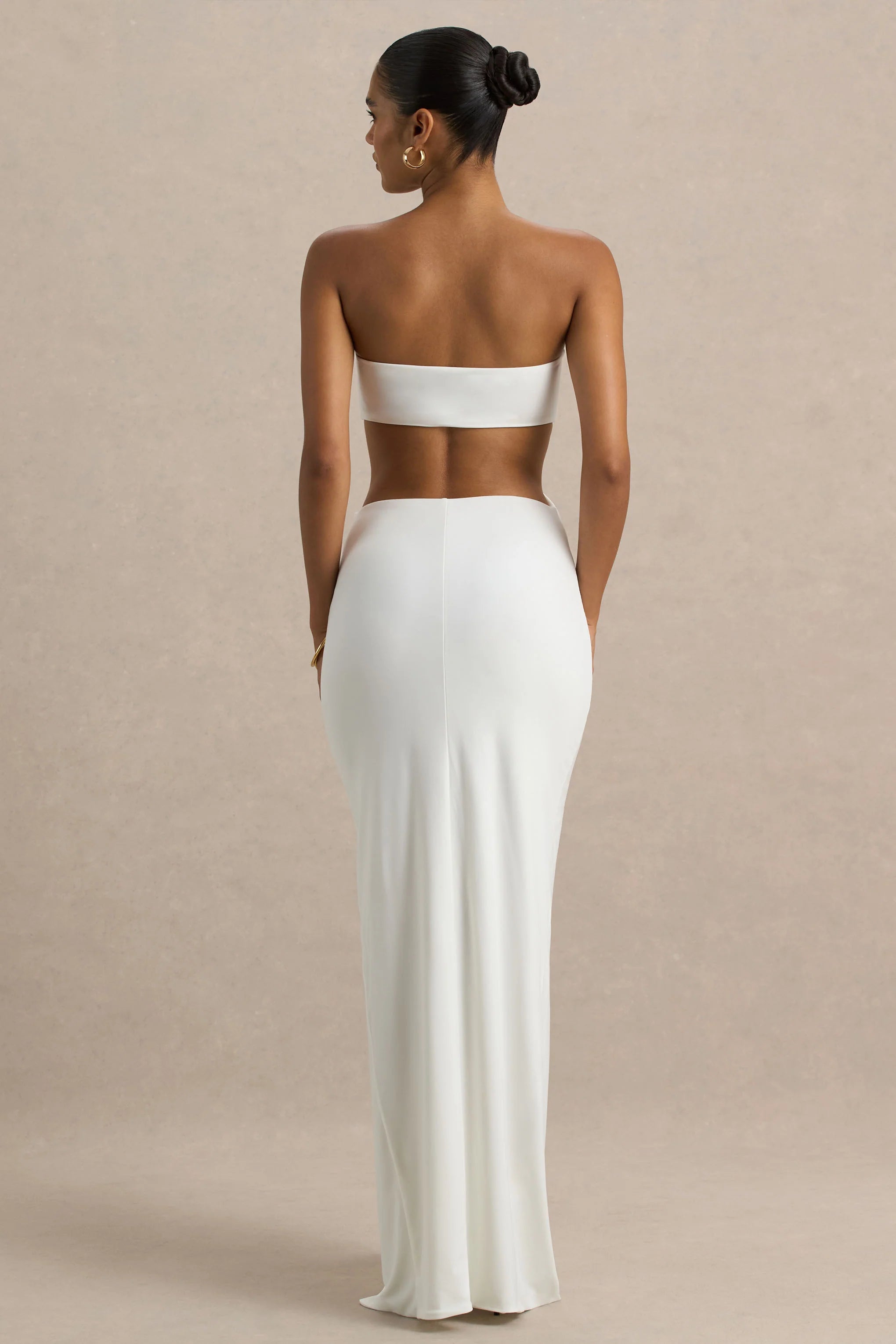 Elixir Cream Sweetheart Neck Maxi Dress with Cut Out Details