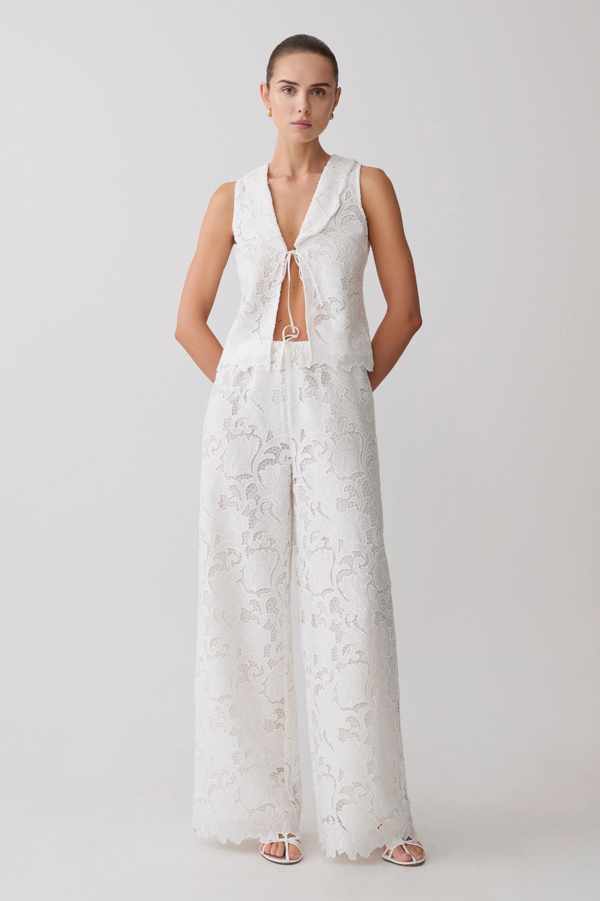 Tessa Broderie Straight Leg Pants White