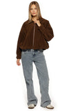Brookie Brown Suedette Cuff Sleeve Bomber Jacket