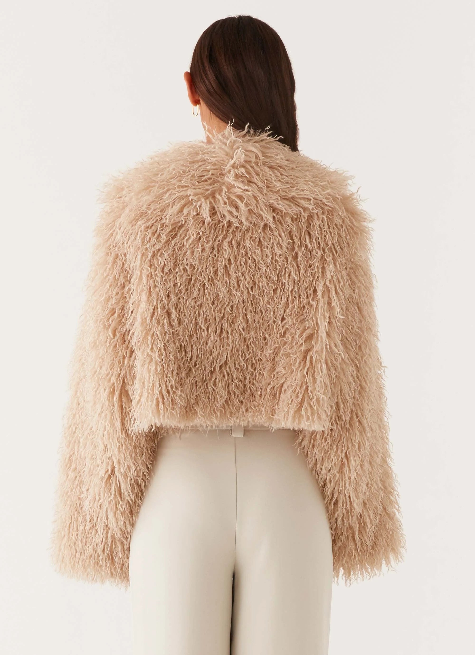 Virginia Cropped Faux Fur Jacket Taupe