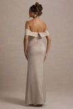 Martine Champagne Satin Bardot Wrap Maxi Dress