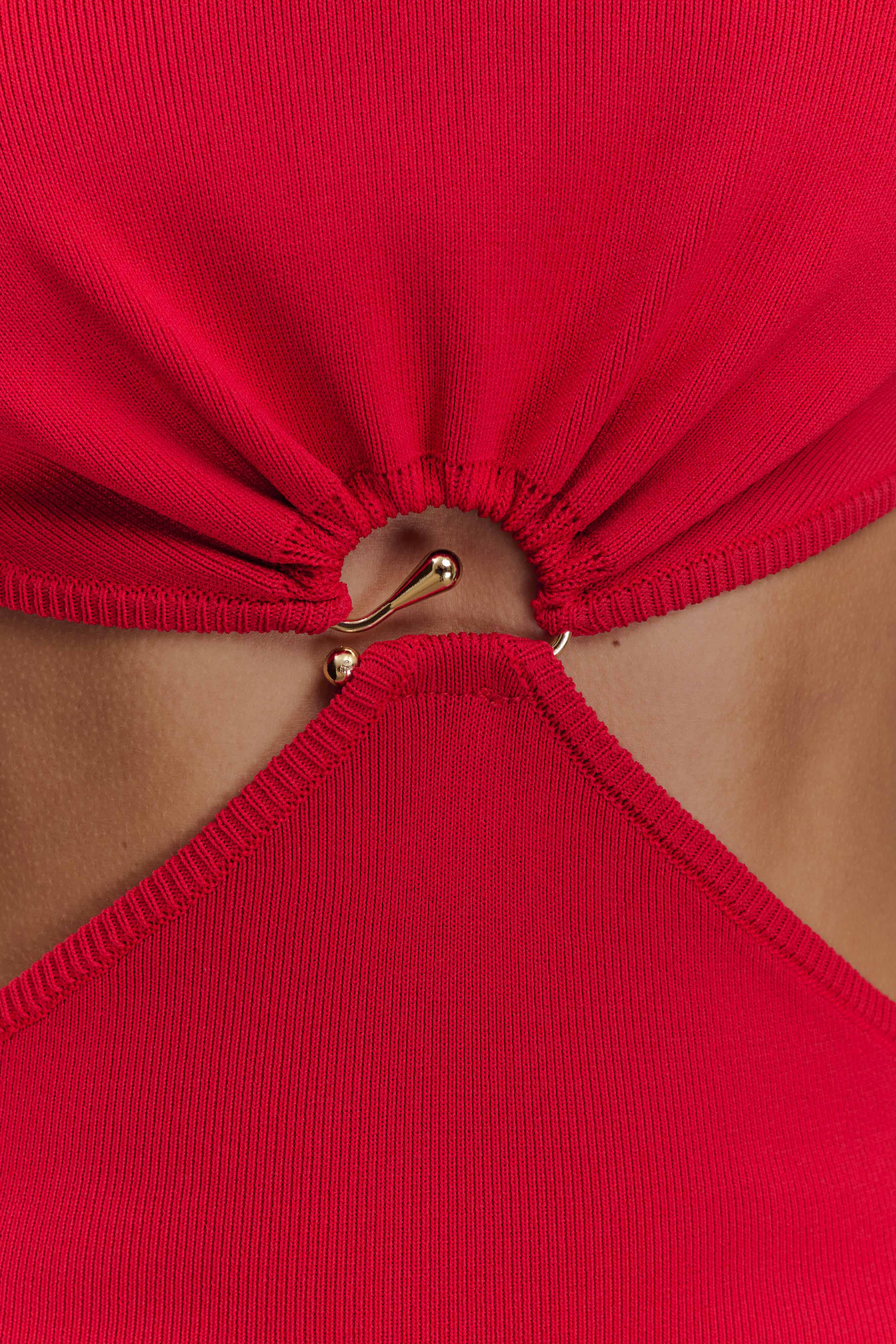 Marlowe Halter Knit Maxi Dress Red