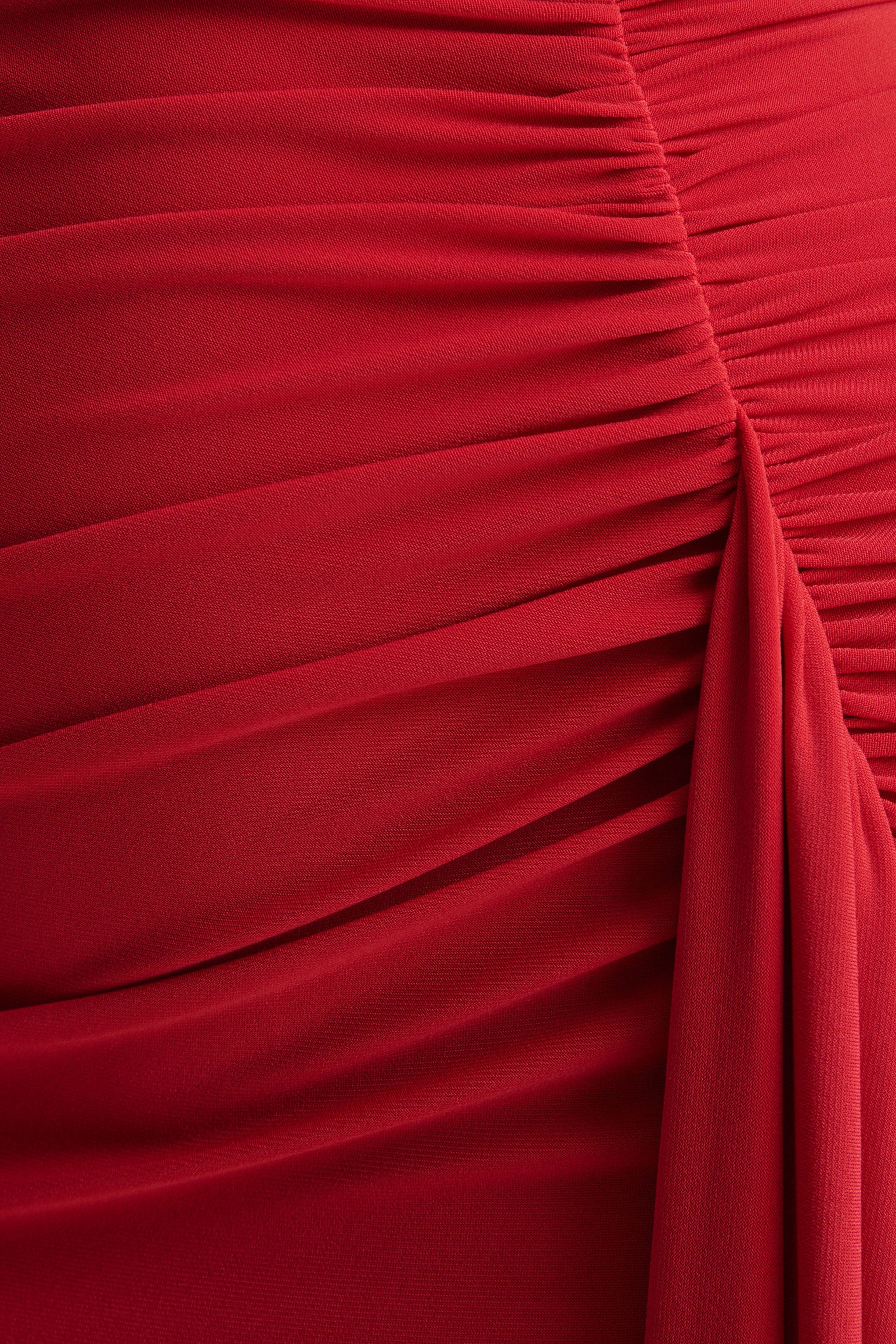 Anne Red Asymmetric Neck Wrapped Maxi Dress With Sash