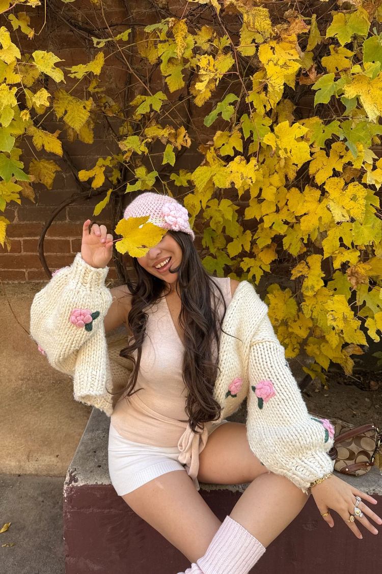Luella White Flower Knit Cardigan