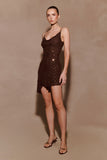 Zahra Diamante Cowl Mini Dress Chocolate