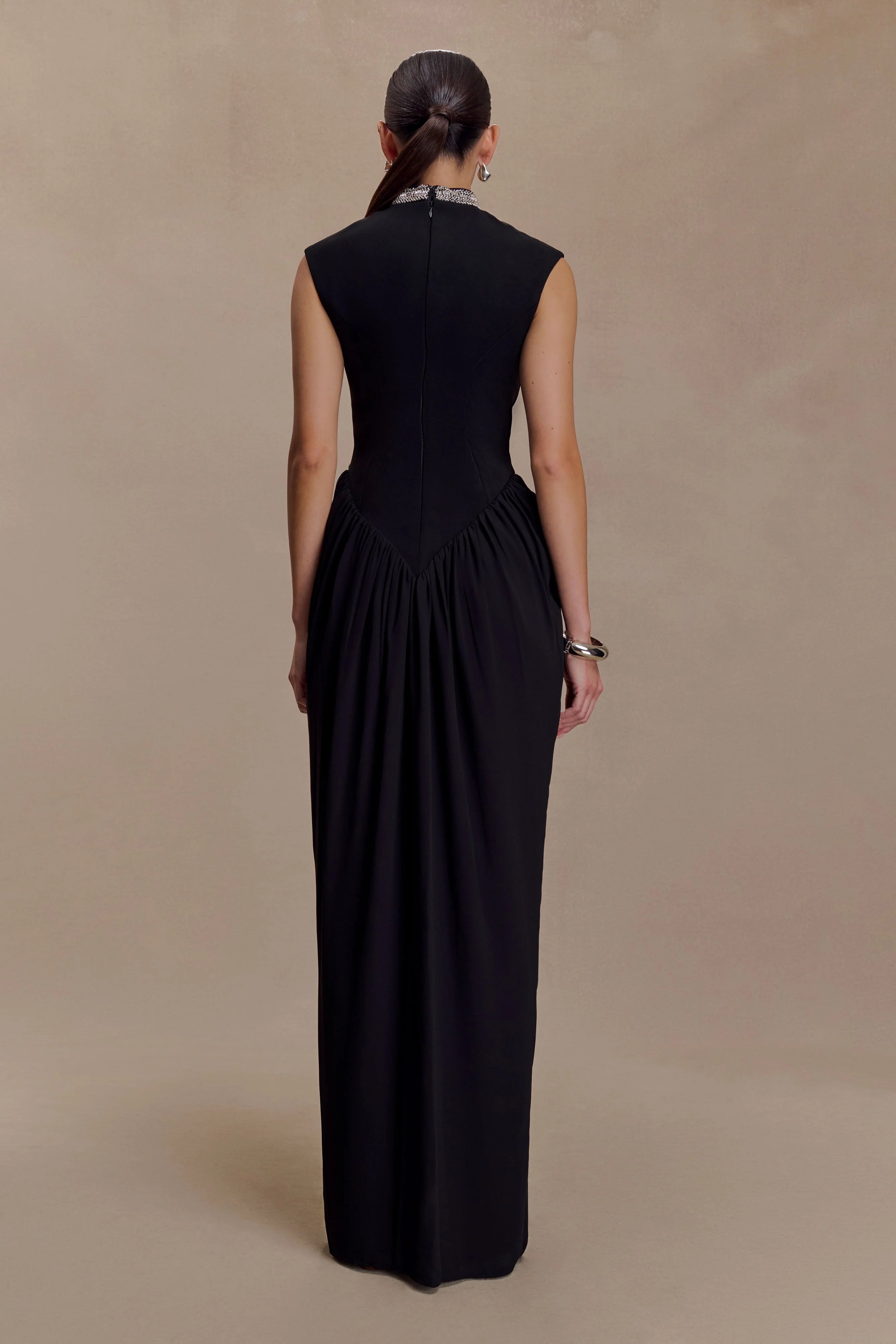 Elisa Diamante Neck Maxi Dress Black