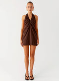Jepsen Cotton Halter Mini Dress Chocolate