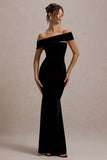 Candela Black Velvet Asymmetric Bardot Maxi Dress