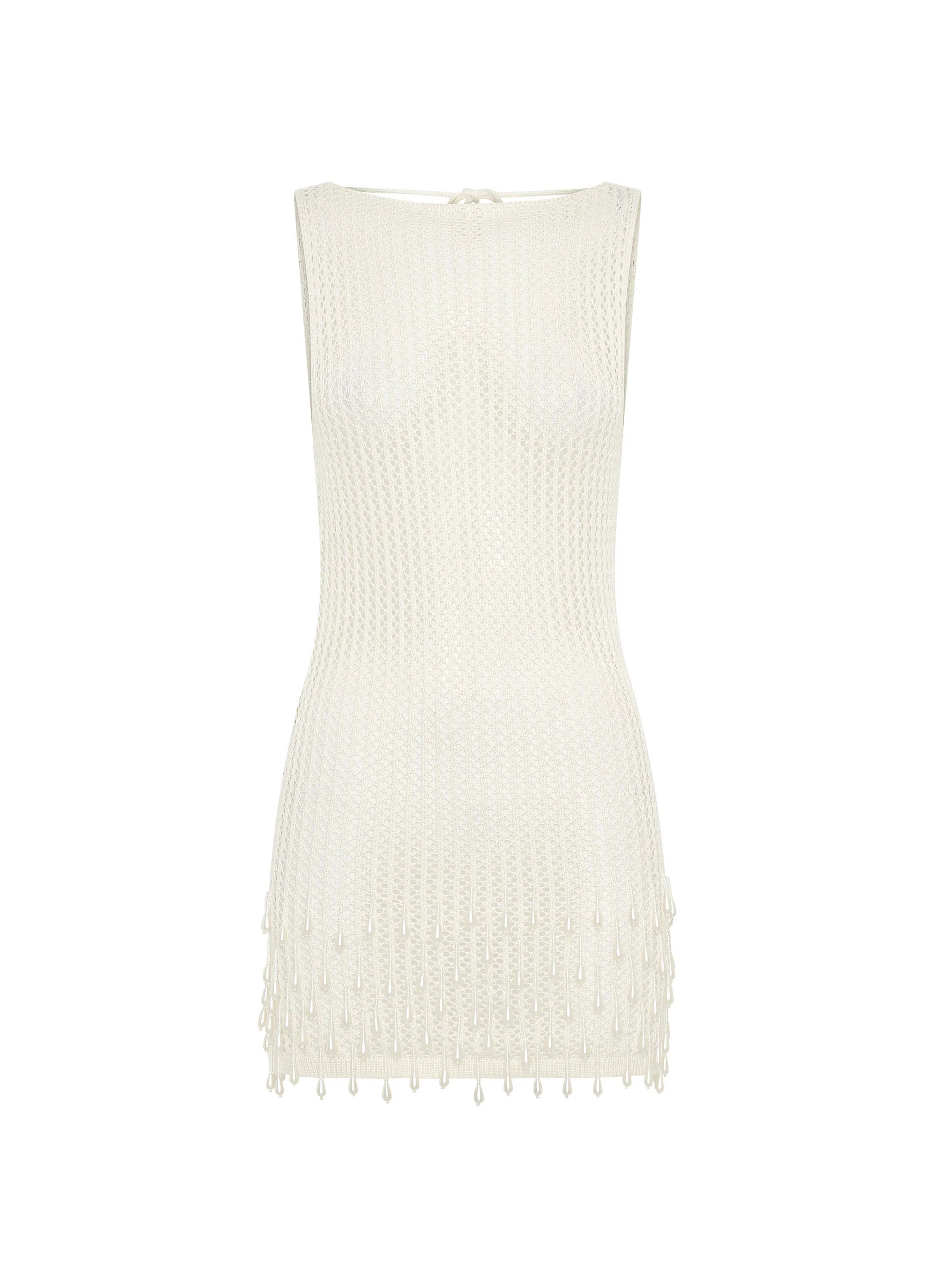Miracle Beaded Crochet Mini Dress Ivory