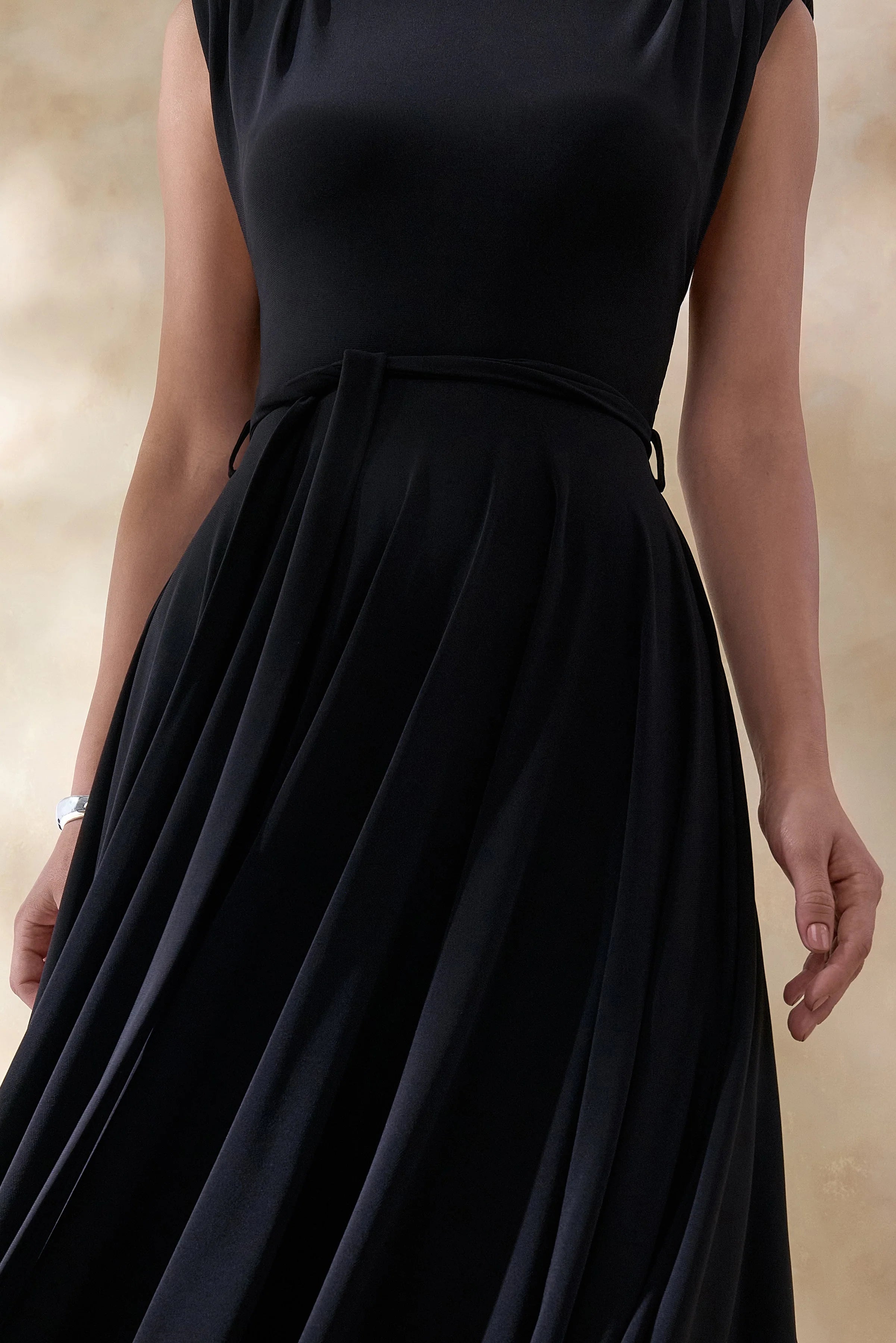 Roselena Black High Neck Midi Dress