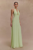 Malakhai Chiffon Halter Maxi Dress Pastel Green