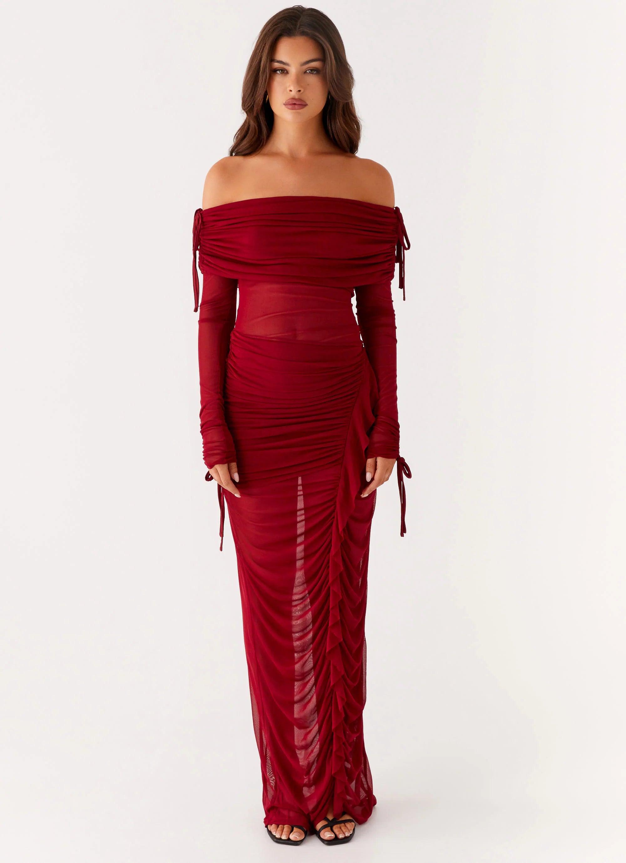 Teala Mesh Maxi Dress Red