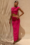 Pia Hot Pink Short Sleeve Maxi Dress With Cut Out