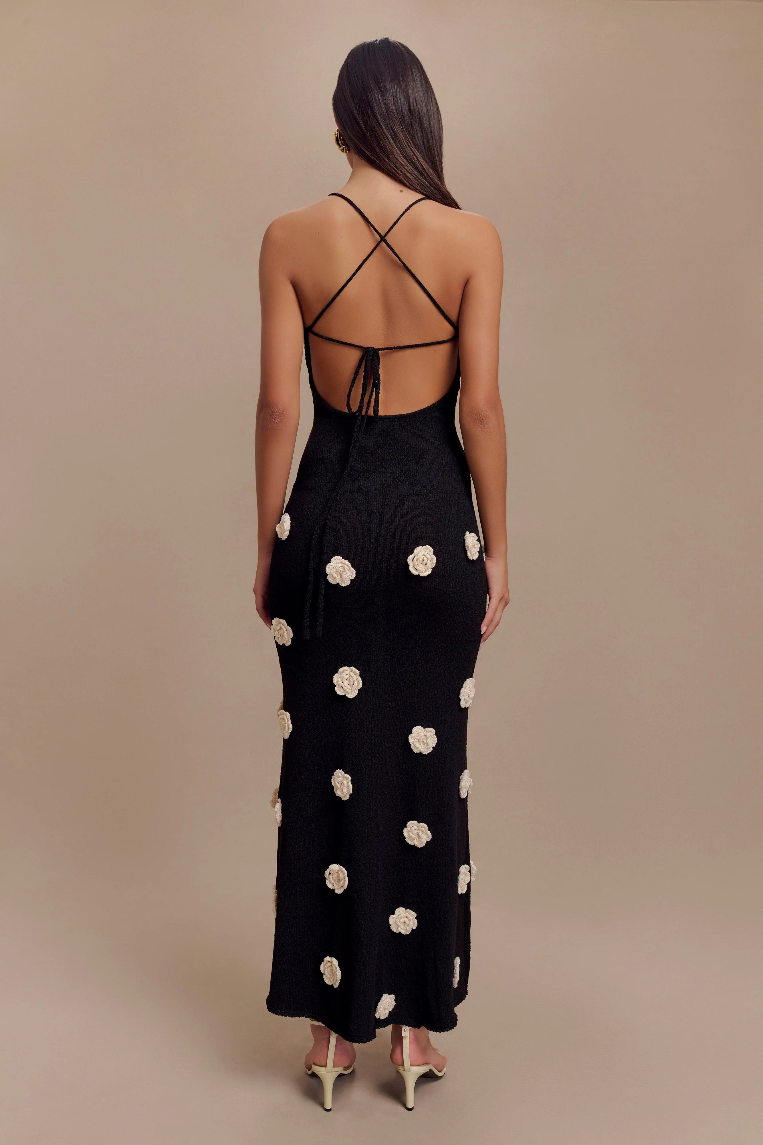 Suki Knit Maxi Dress With Flowers Black White