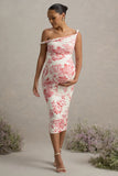 Salome Pink Floral Print Twisted Asymmetric Maternity Midi Dress