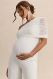 Mariska White Asymmetric Neck Maternity Jumpsuit