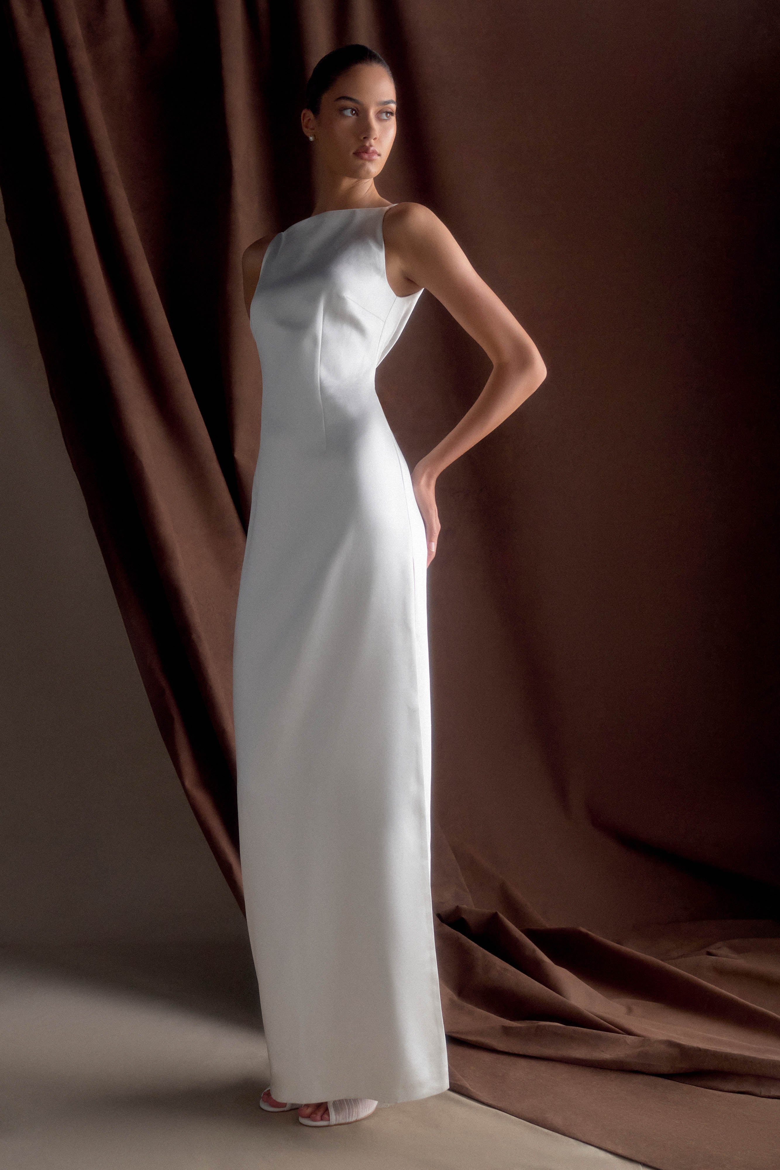 Violet Sleeveless Satin Maxi Dress White