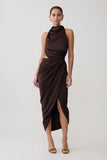 Aveline Draped Halter Midi Dress Dark Chocolate
