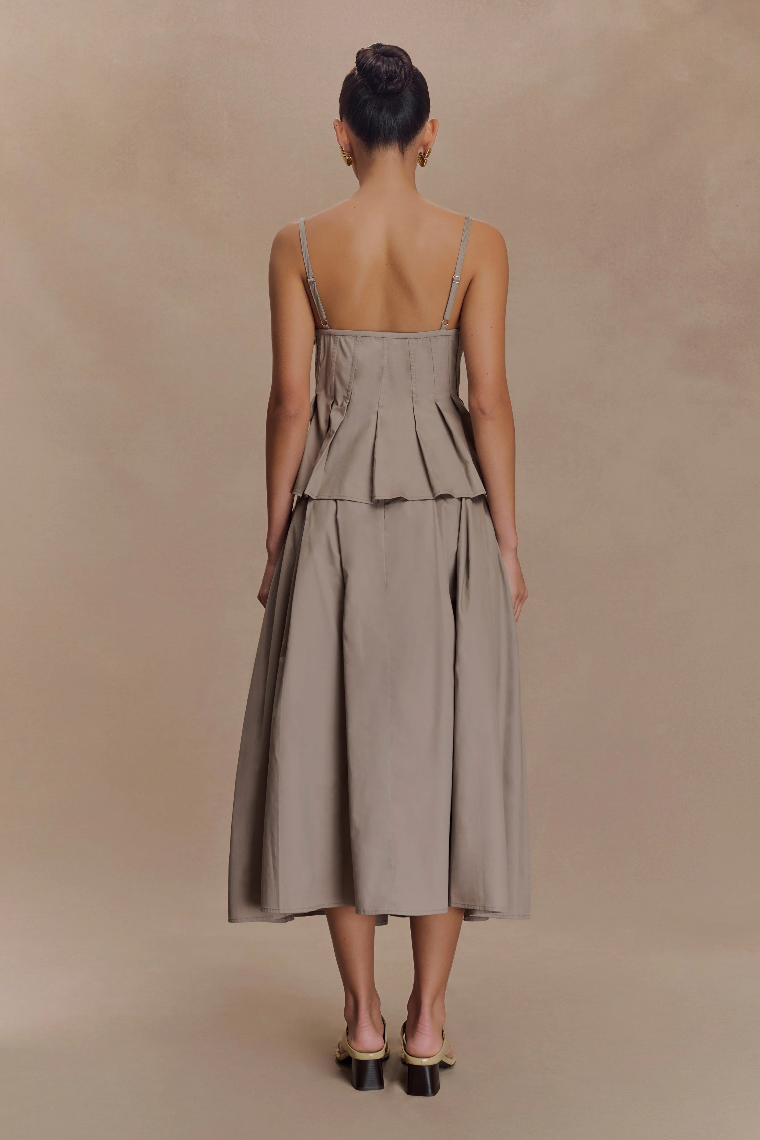 Mae A Line Midi Skirt Pebble Brown