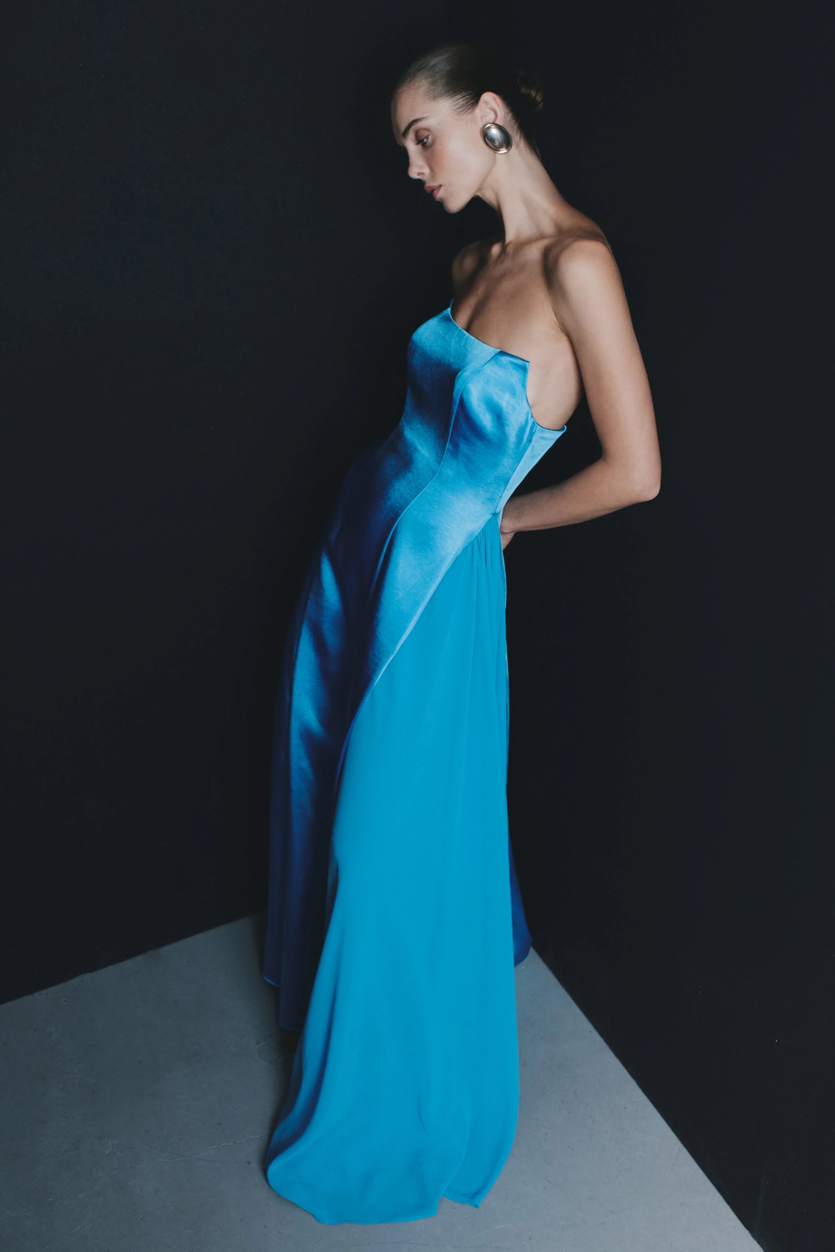 Rosella Satin Strapless Maxi Dress Cyan Blue
