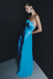 Rosella Satin Strapless Maxi Dress Cyan Blue