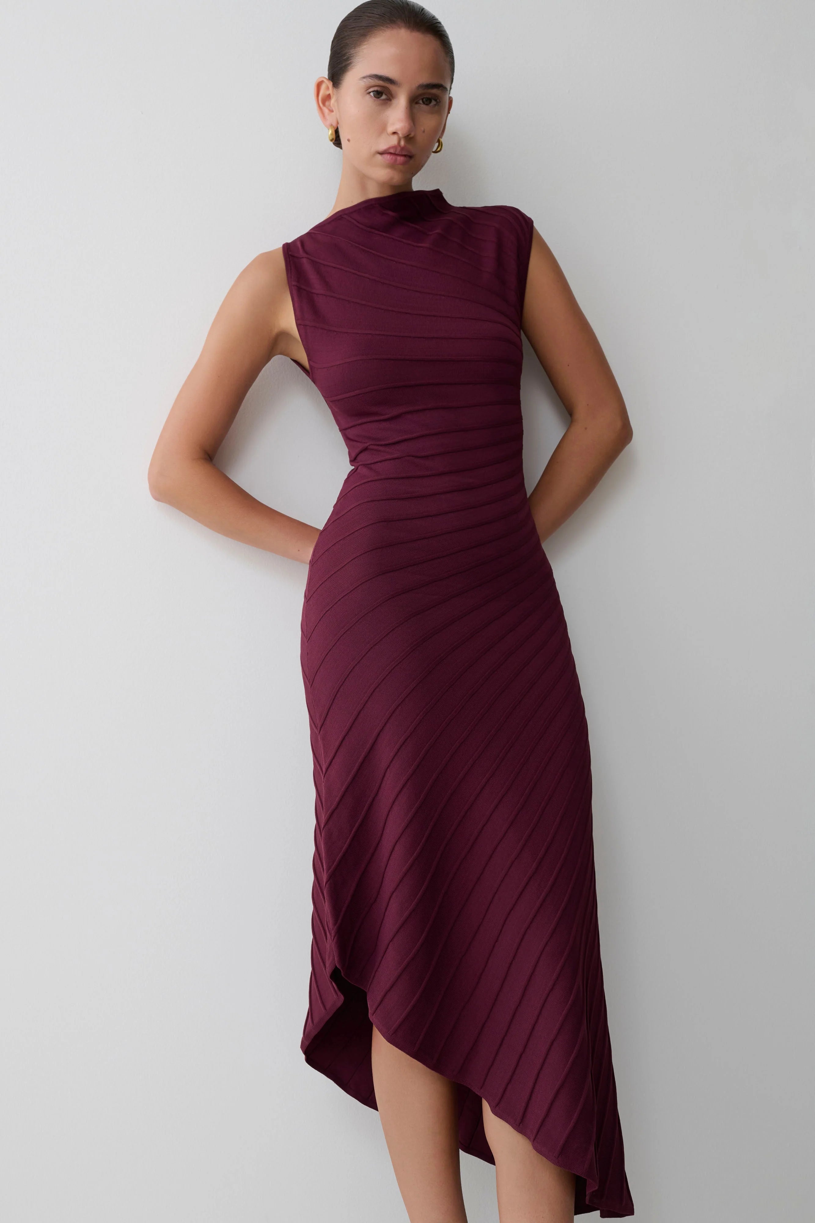 Milasandra Pleated Knit Dress Plum