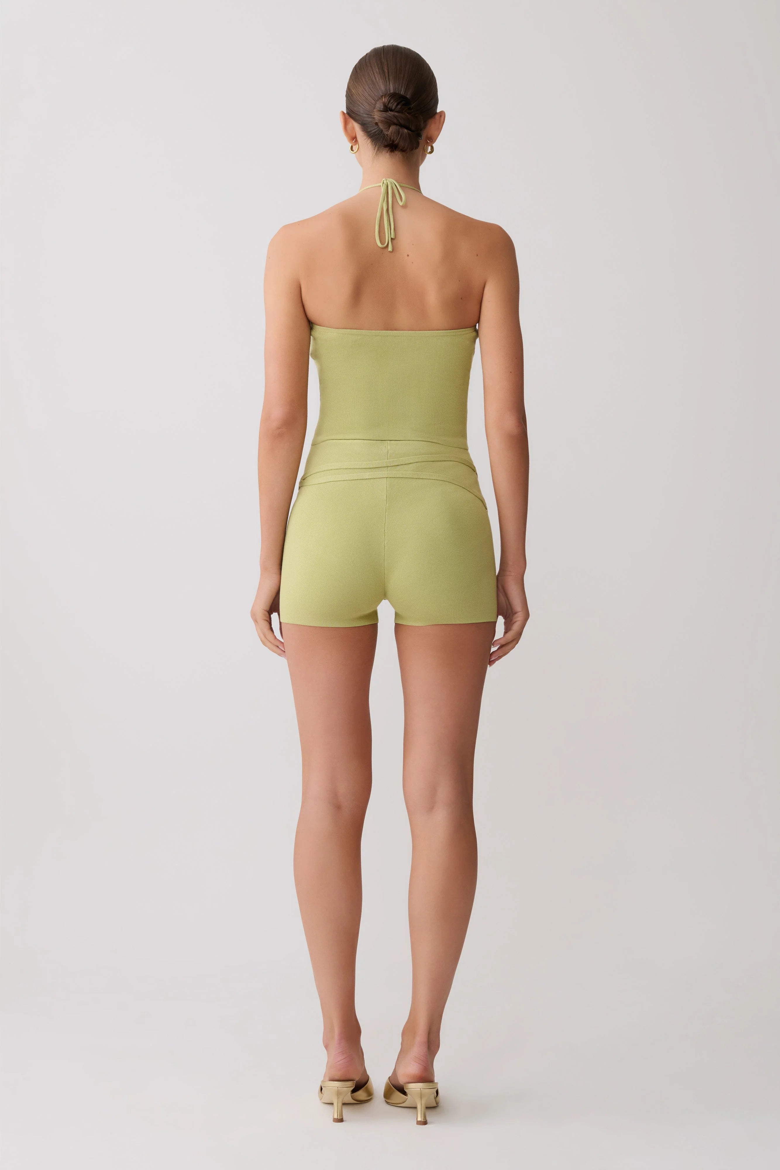 Dimitri Knit Halter Top With Hardware Light Olive