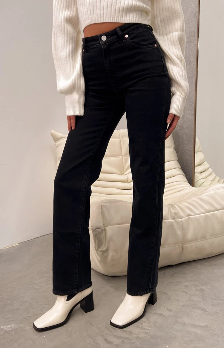 Abrand Chelsea High Straight Organic Black Jeans