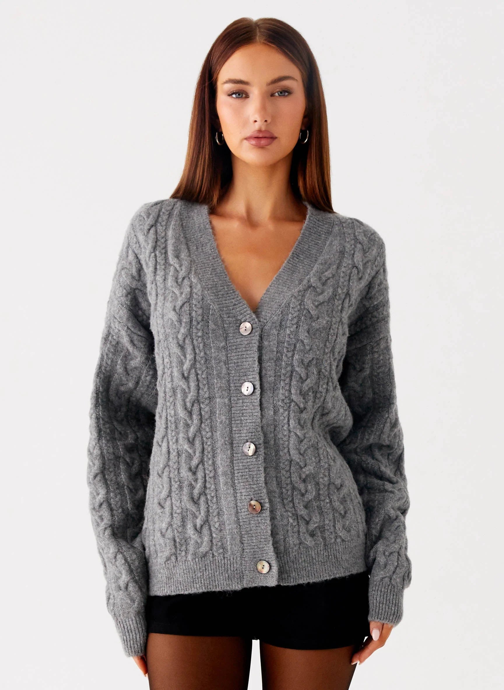 Frawley Cable Knit Cardigan Grey